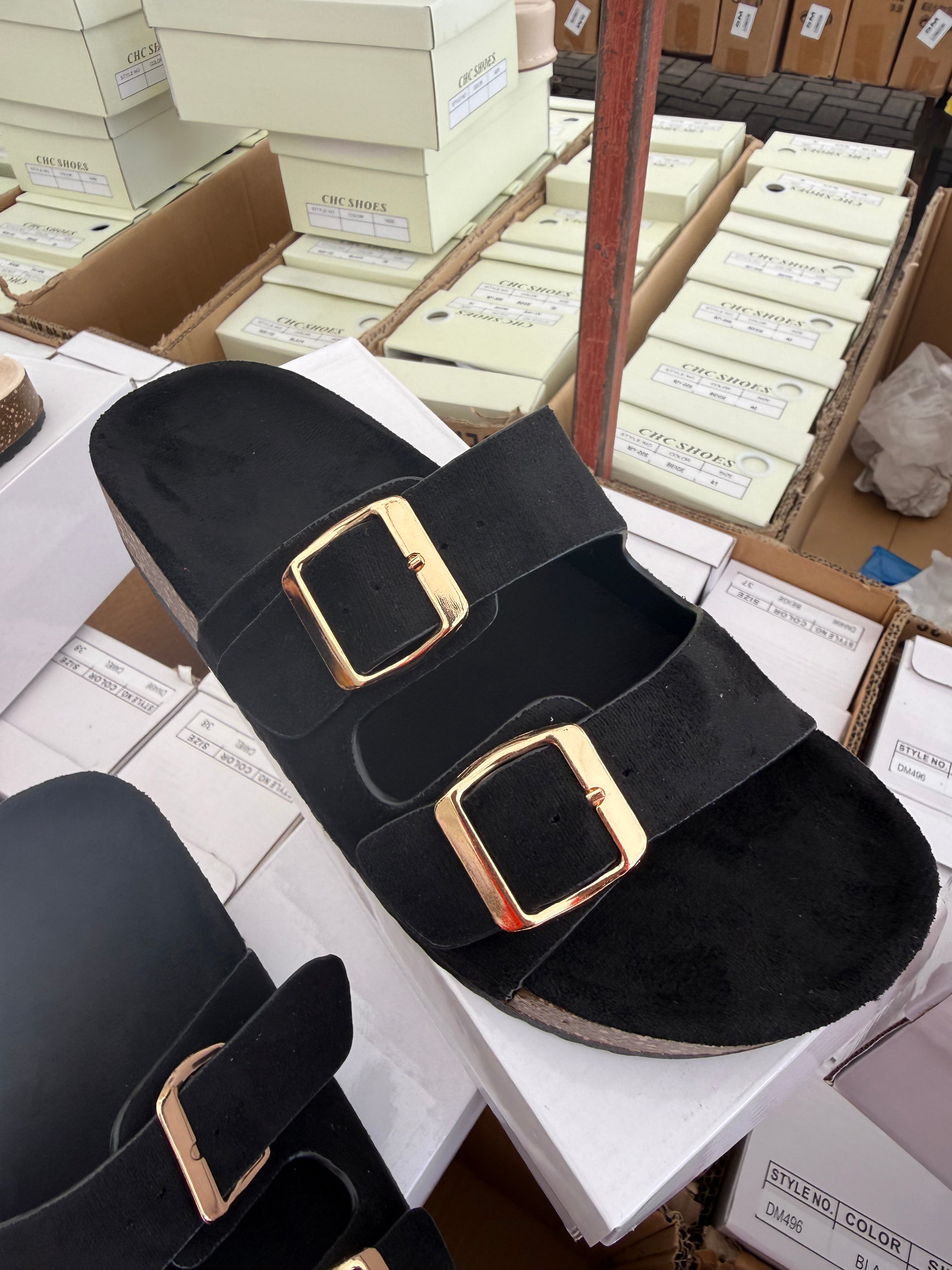Double Strap Buckle Slider 2  - Black