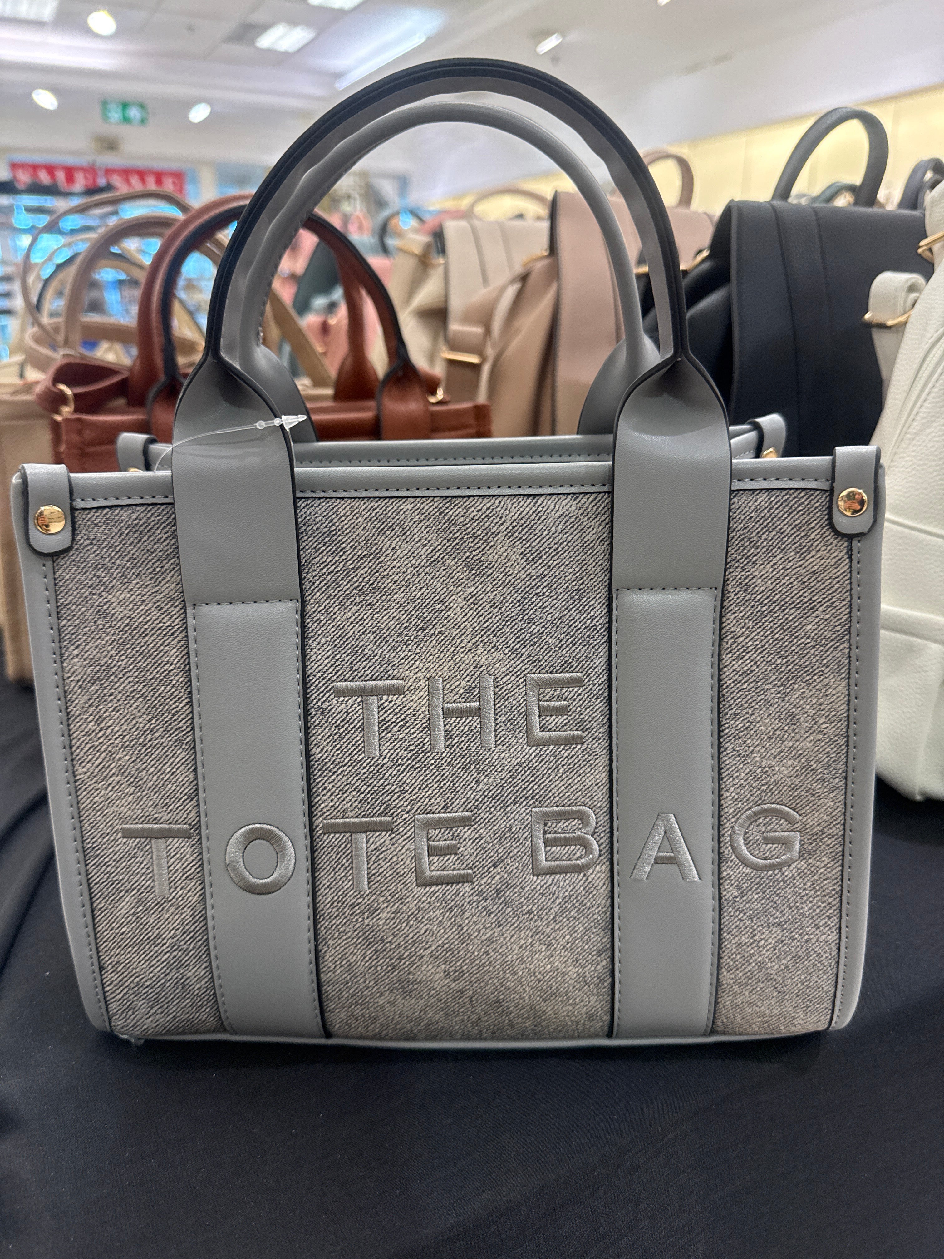 Embroidered Tote Bag Small - Grey