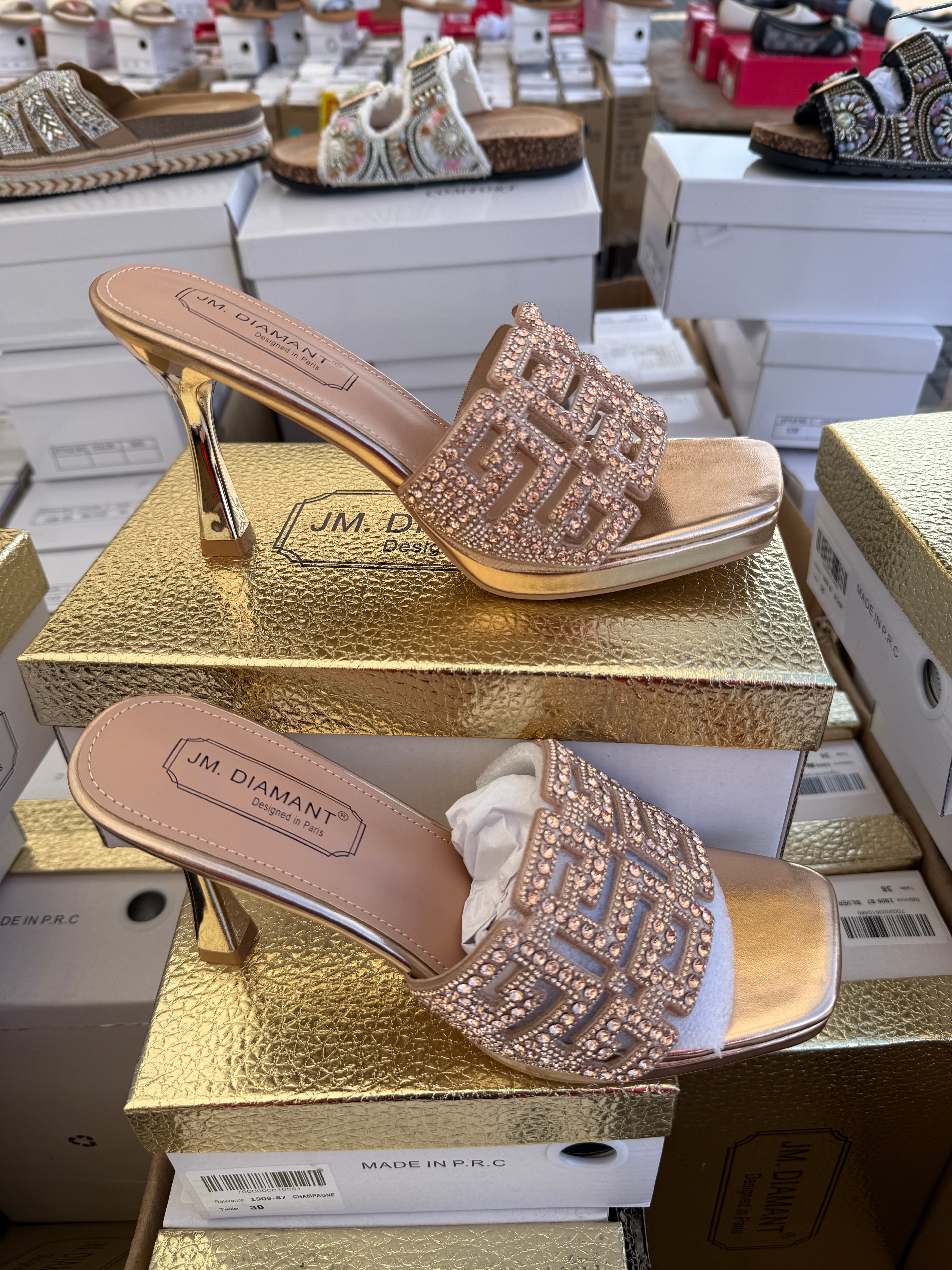 Women's Diamante Heels - Rose Gold