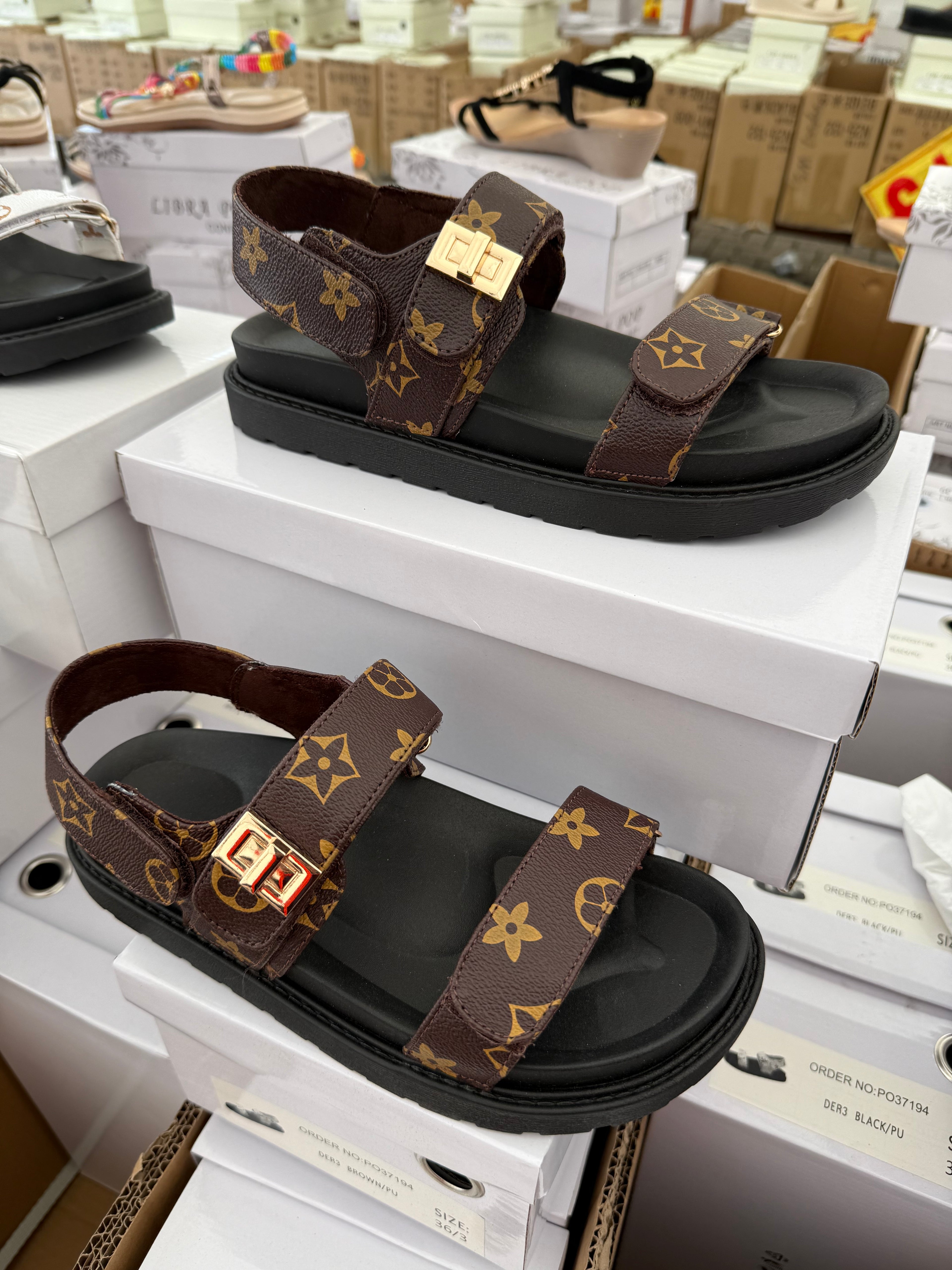 Women Double Strap Sandals 11 - Brown
