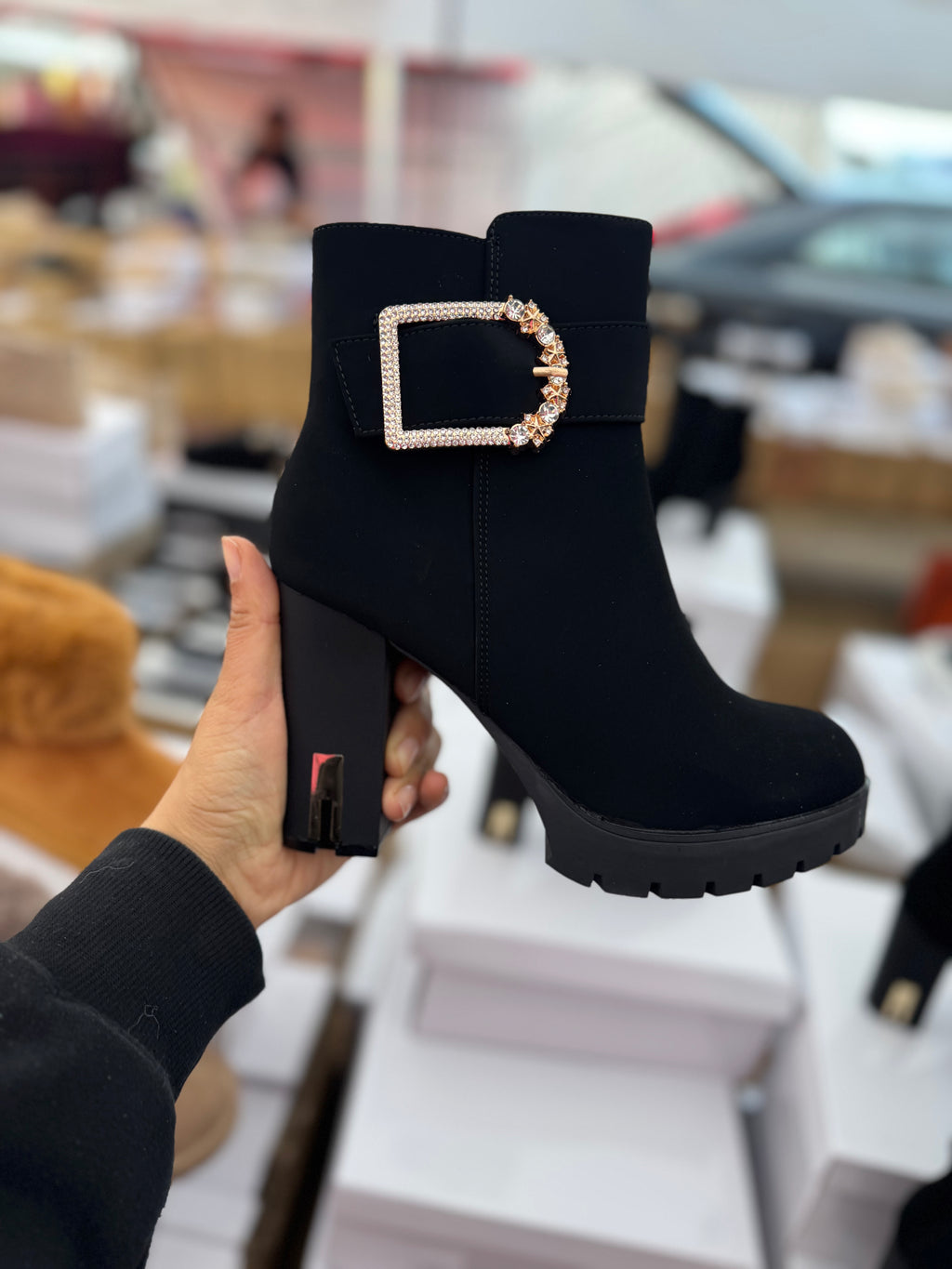 Ladies Diamonte ankle boots in black