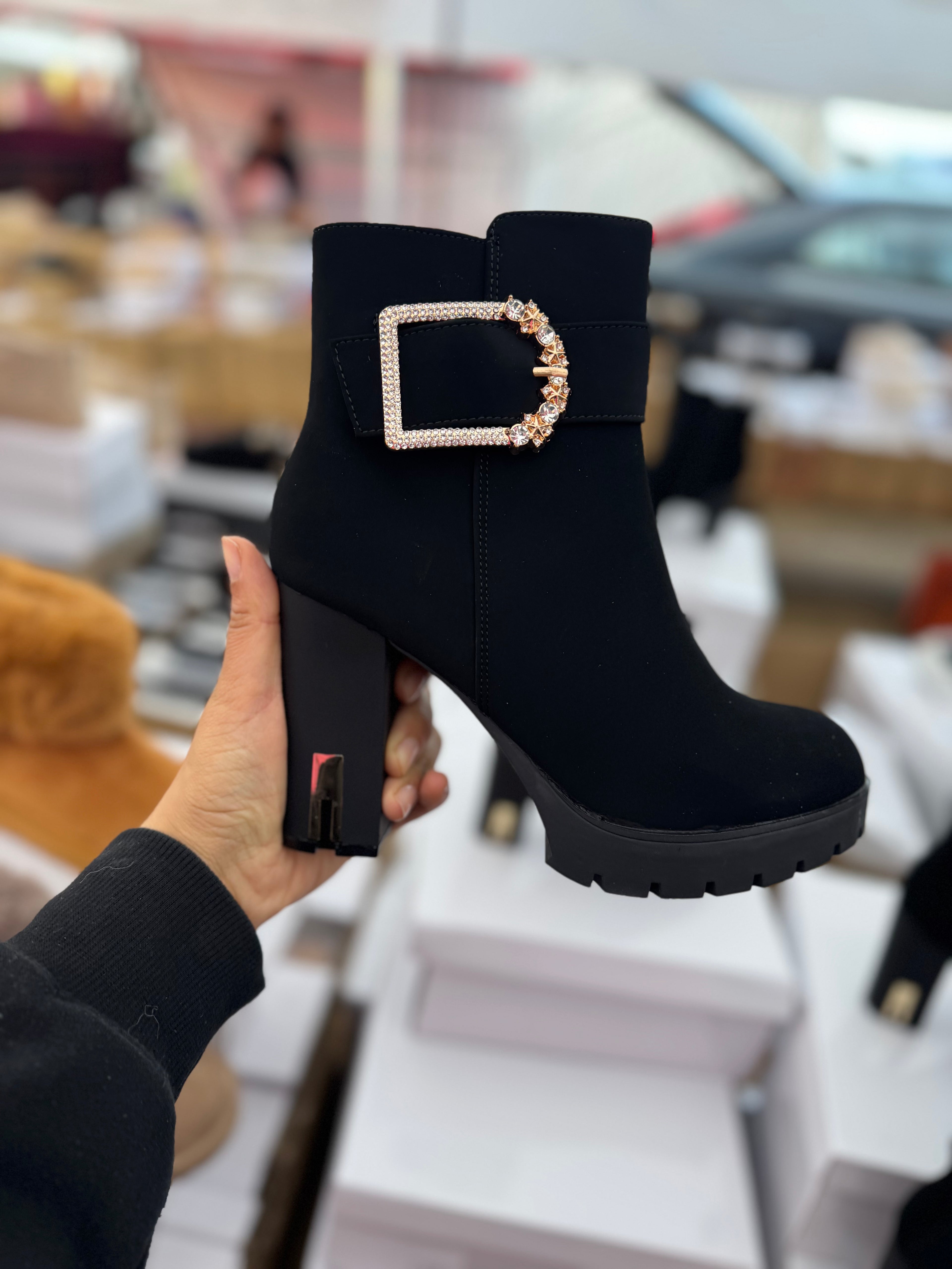 Ladies Diamonte ankle boots in black