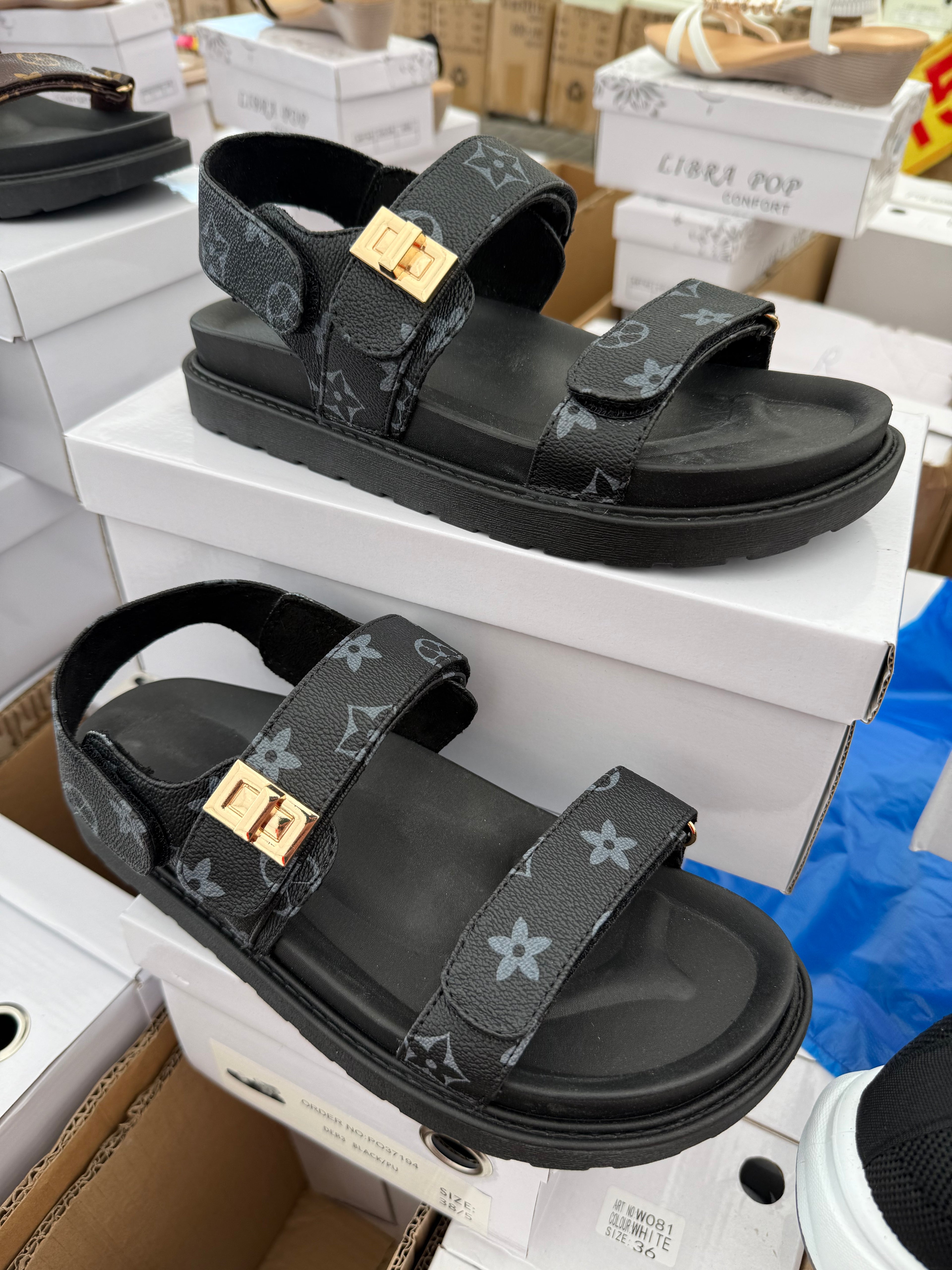 Women Double Strap Sandals 11 - Black