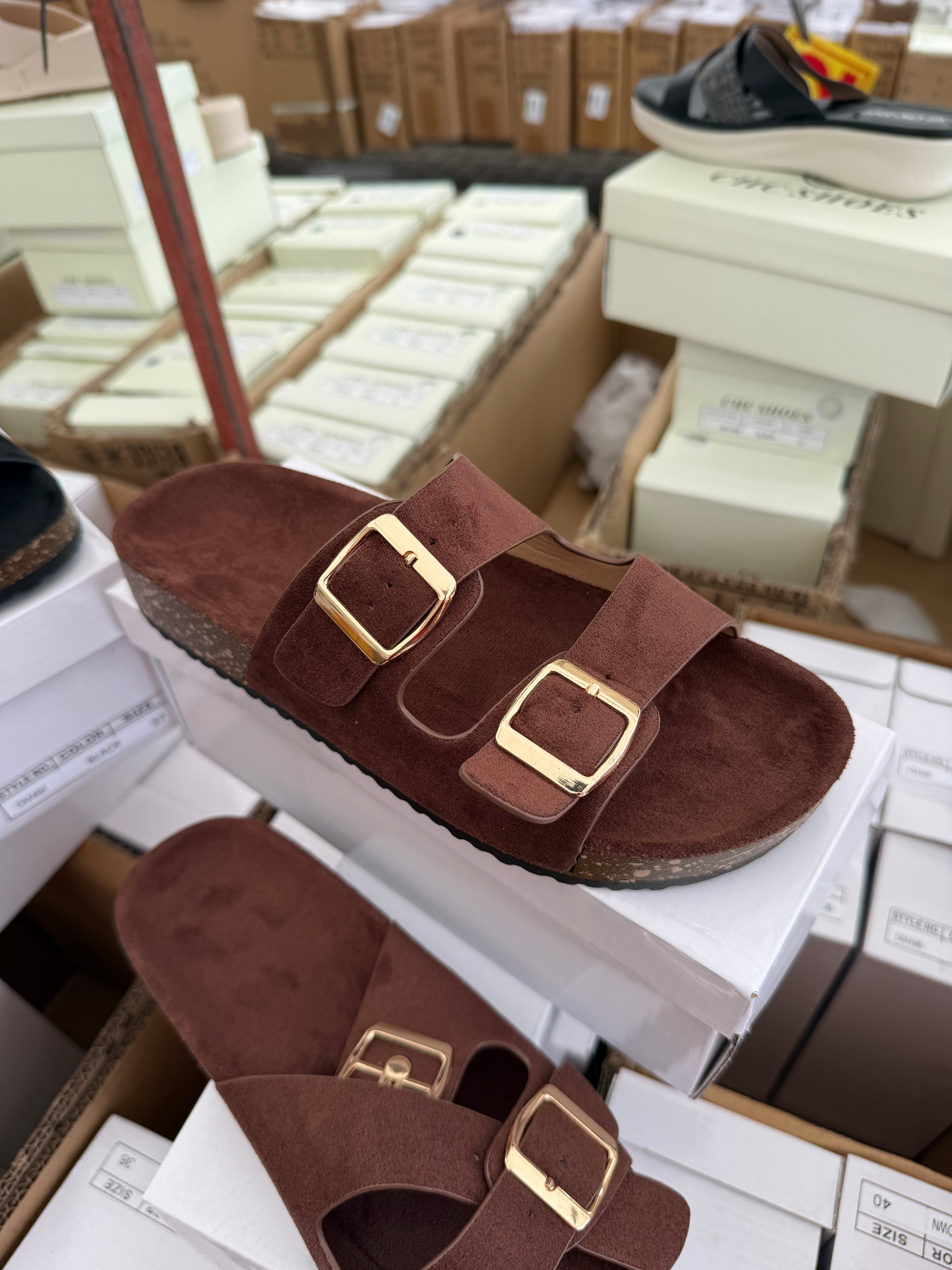 Double Strap Buckle Slider 2  - Dark Brown