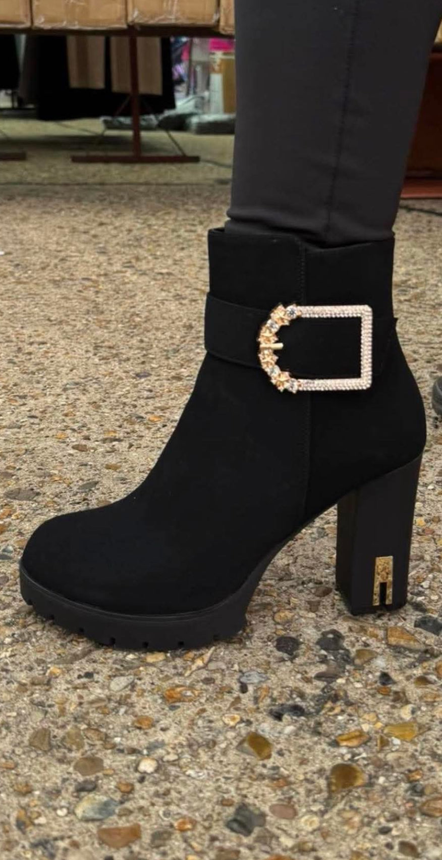 Ladies Diamonte ankle boots in black