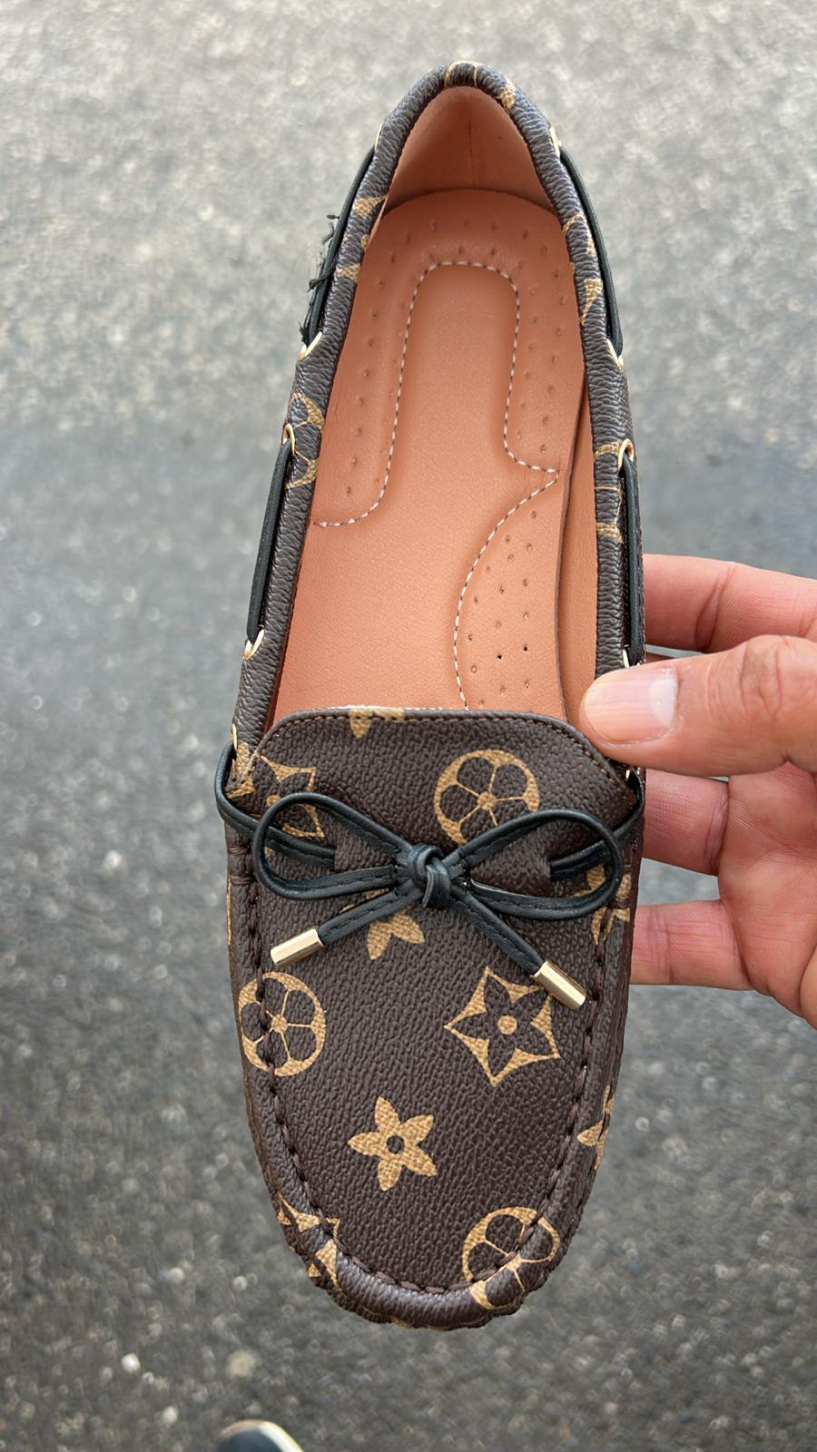 Brown Detail Patterned Flat Loafers in Brown