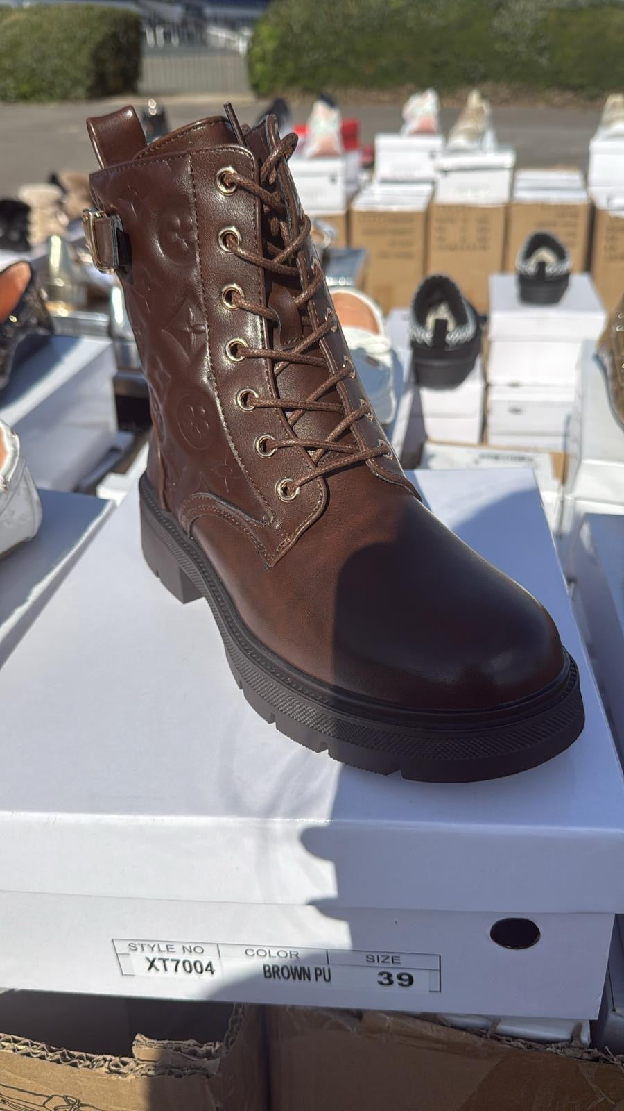 Ladies Patterned Combat Boots in Black or Brown