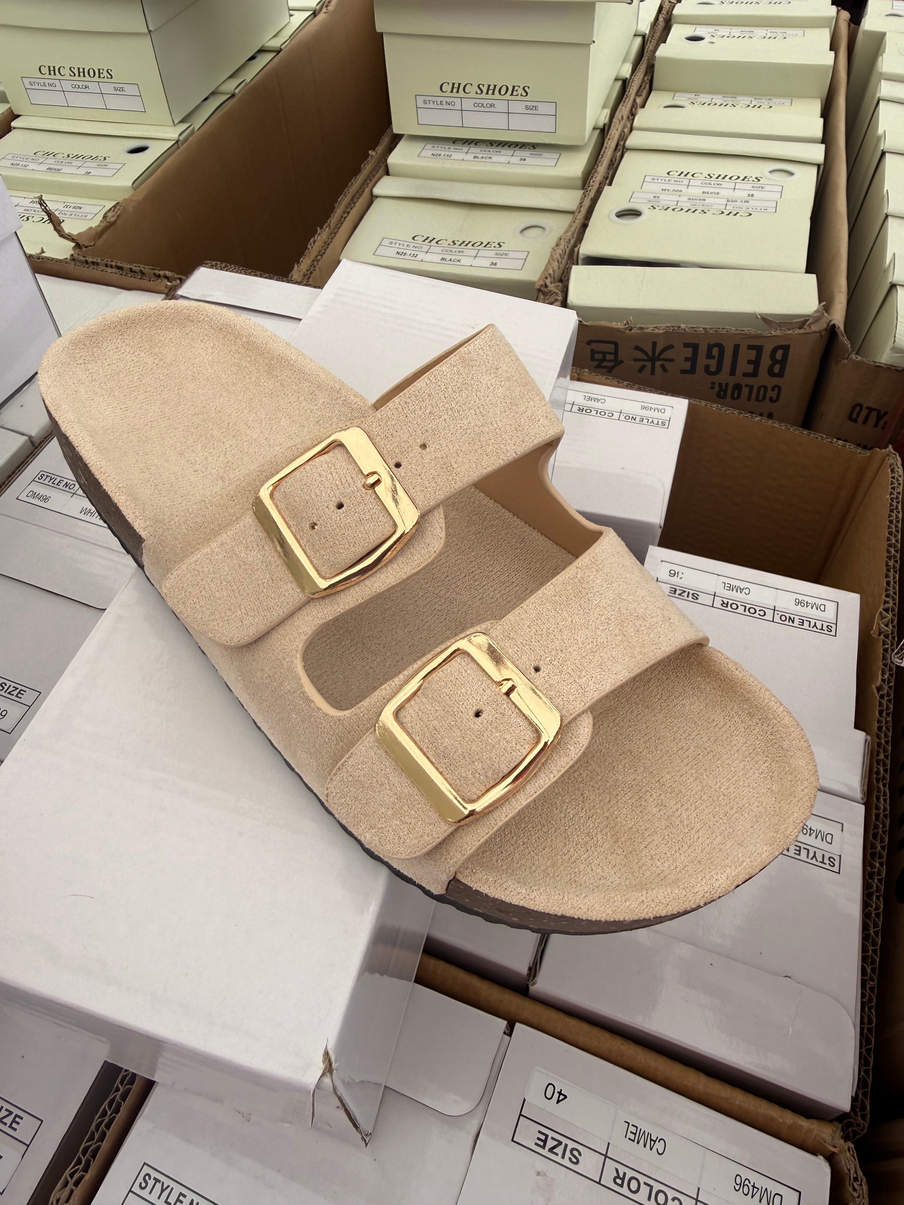 Double Strap Buckle Slider 2  - Beige