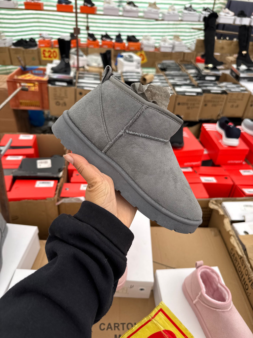 Grey chesnut ankle boots fluffy lined