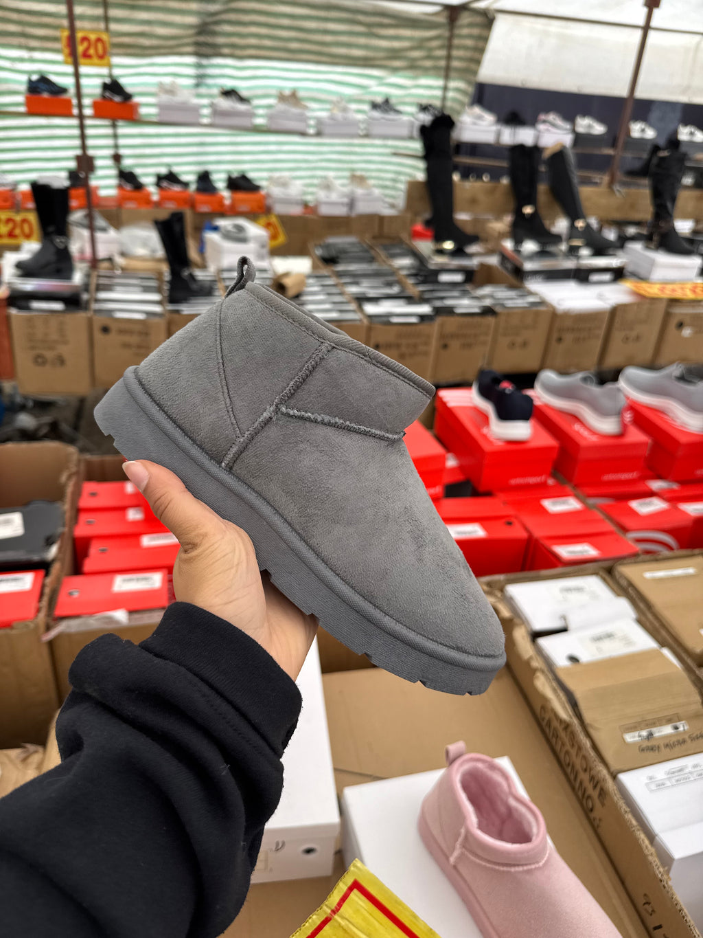 chesnut ankle boots fluffy lined grey