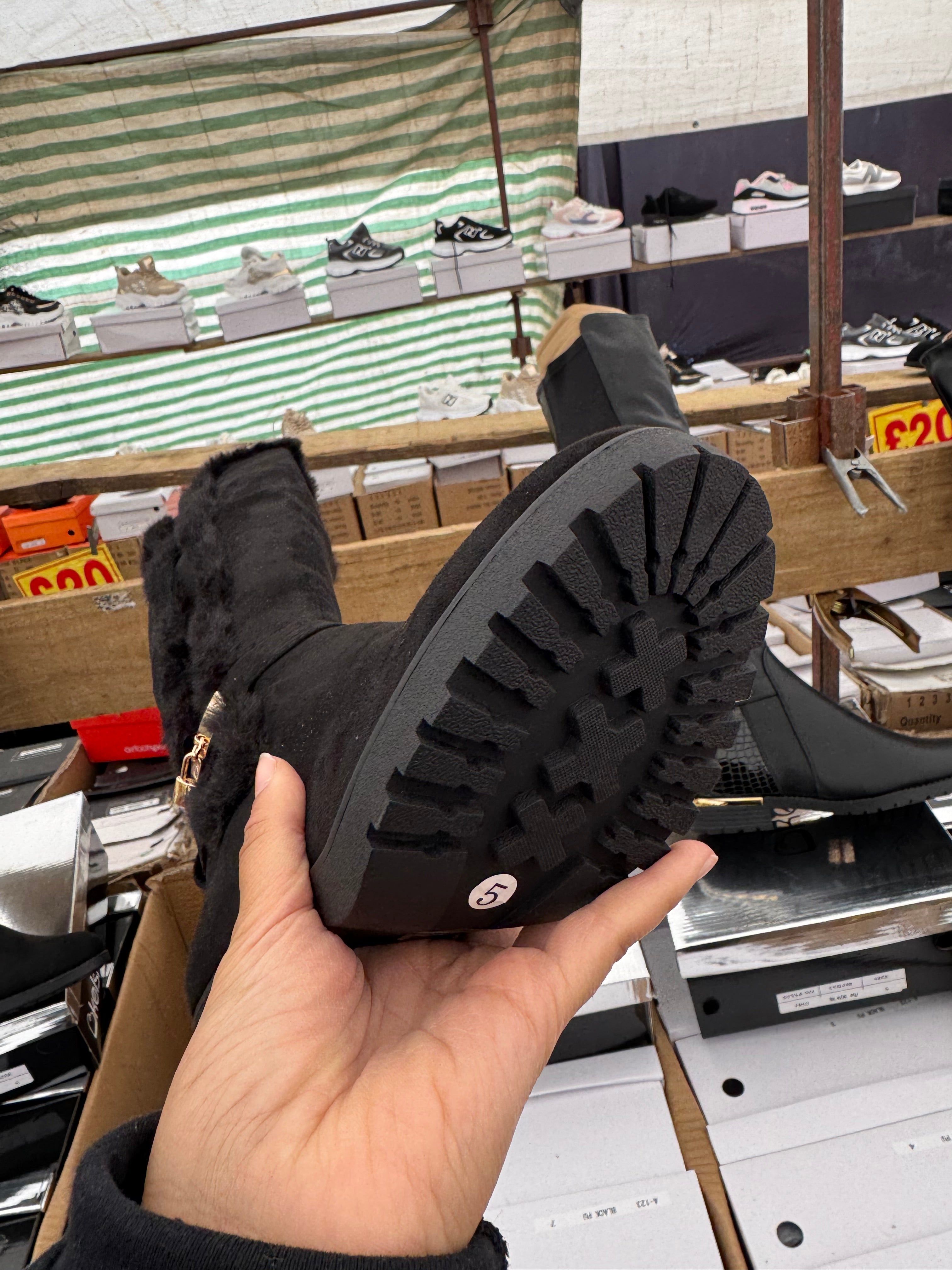 Knee high boots black and gold accent