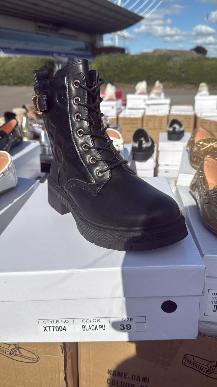 Ladies Patterned Combat Boots in Black or Brown