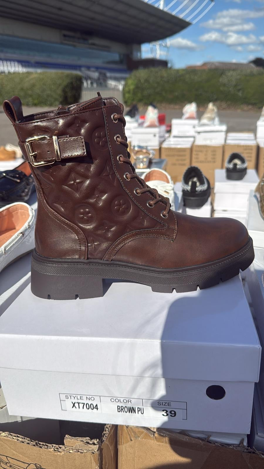 Ladies Patterned Combat Boots in Black or Brown