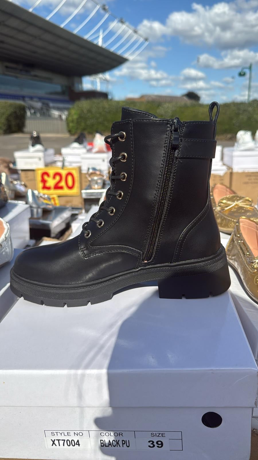 Ladies Patterned Combat Boots in Black or Brown