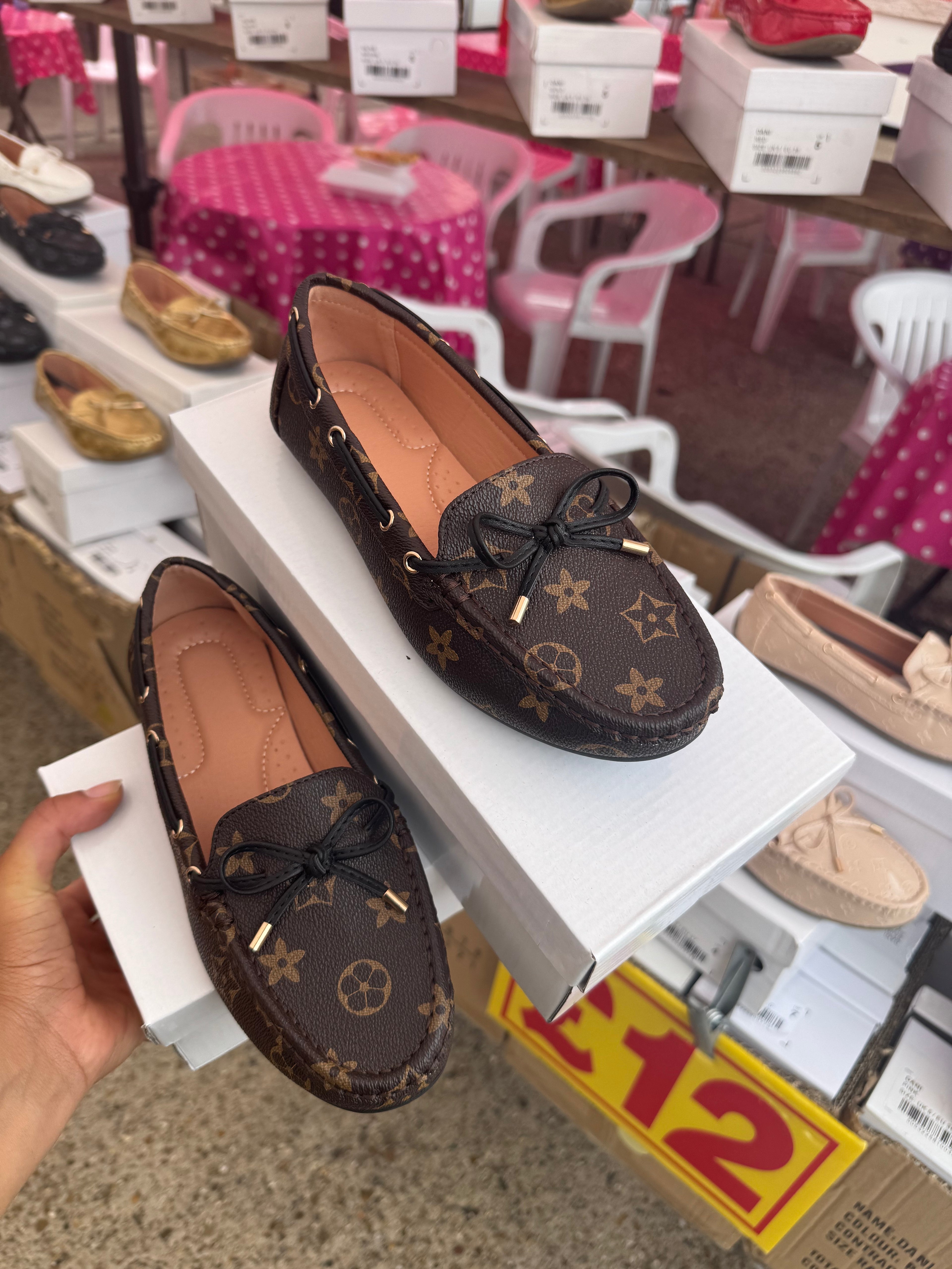 Brown Detail Patterned Flat Loafers in Brown