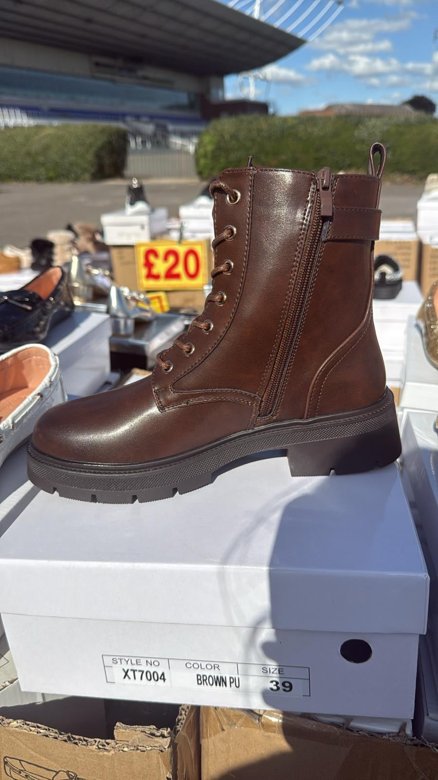 Ladies Patterned Combat Boots in Black or Brown